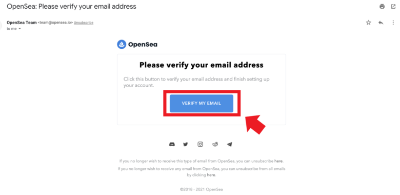 OpenSeaメールアドレス有効化